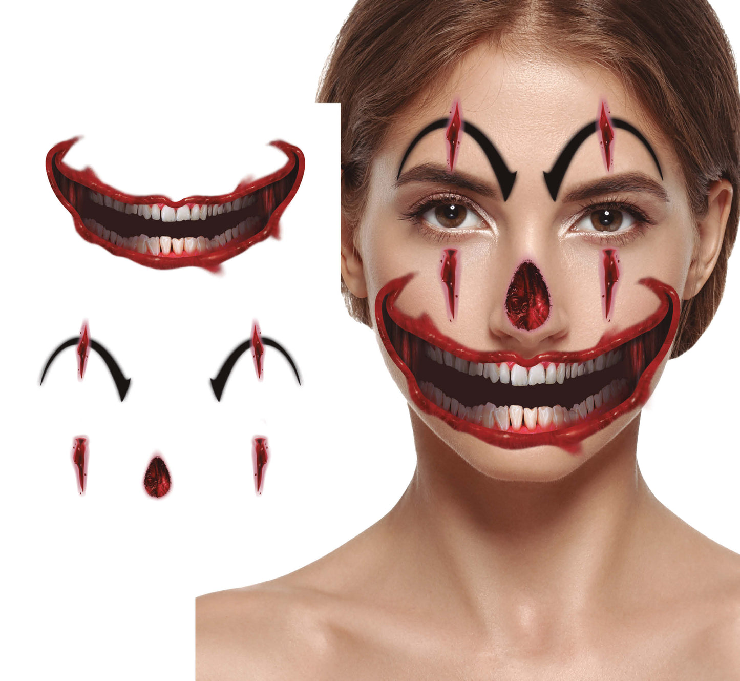 Clown Gesichts Tattoo 30x14 cm – Horror Klebe-Tattoo für Halloween