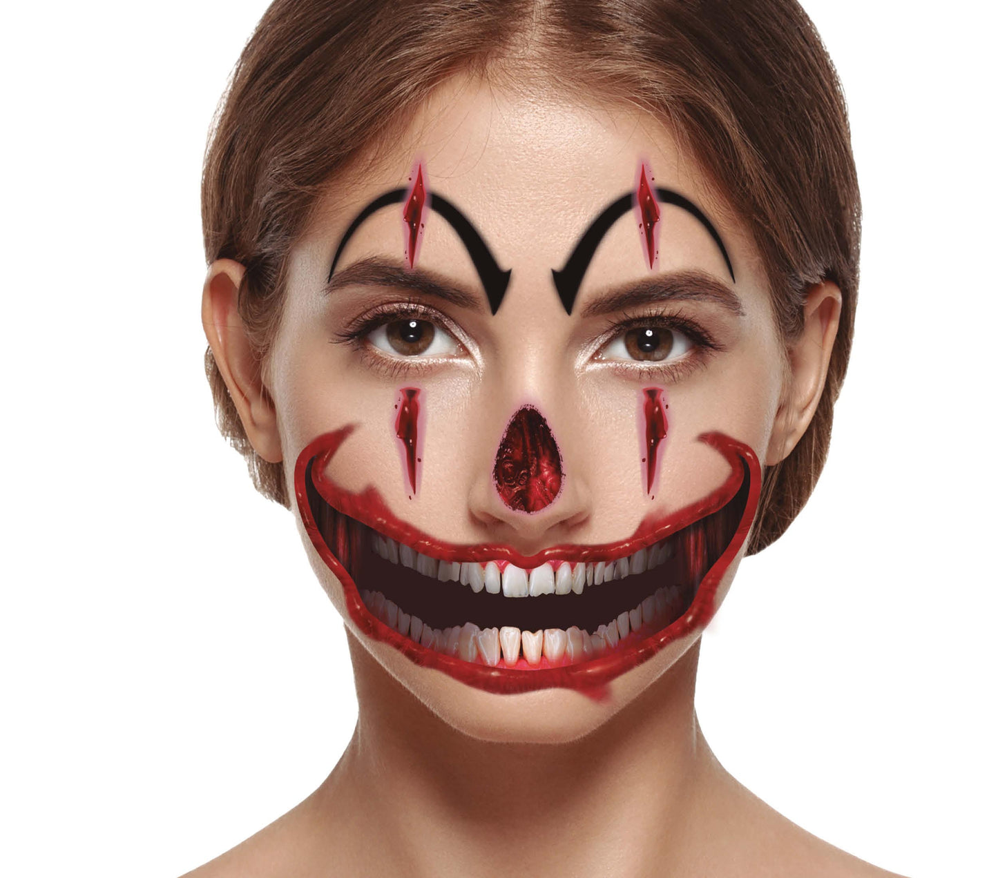 Clown Gesichts Tattoo 30x14 cm – Horror Klebe-Tattoo für Halloween