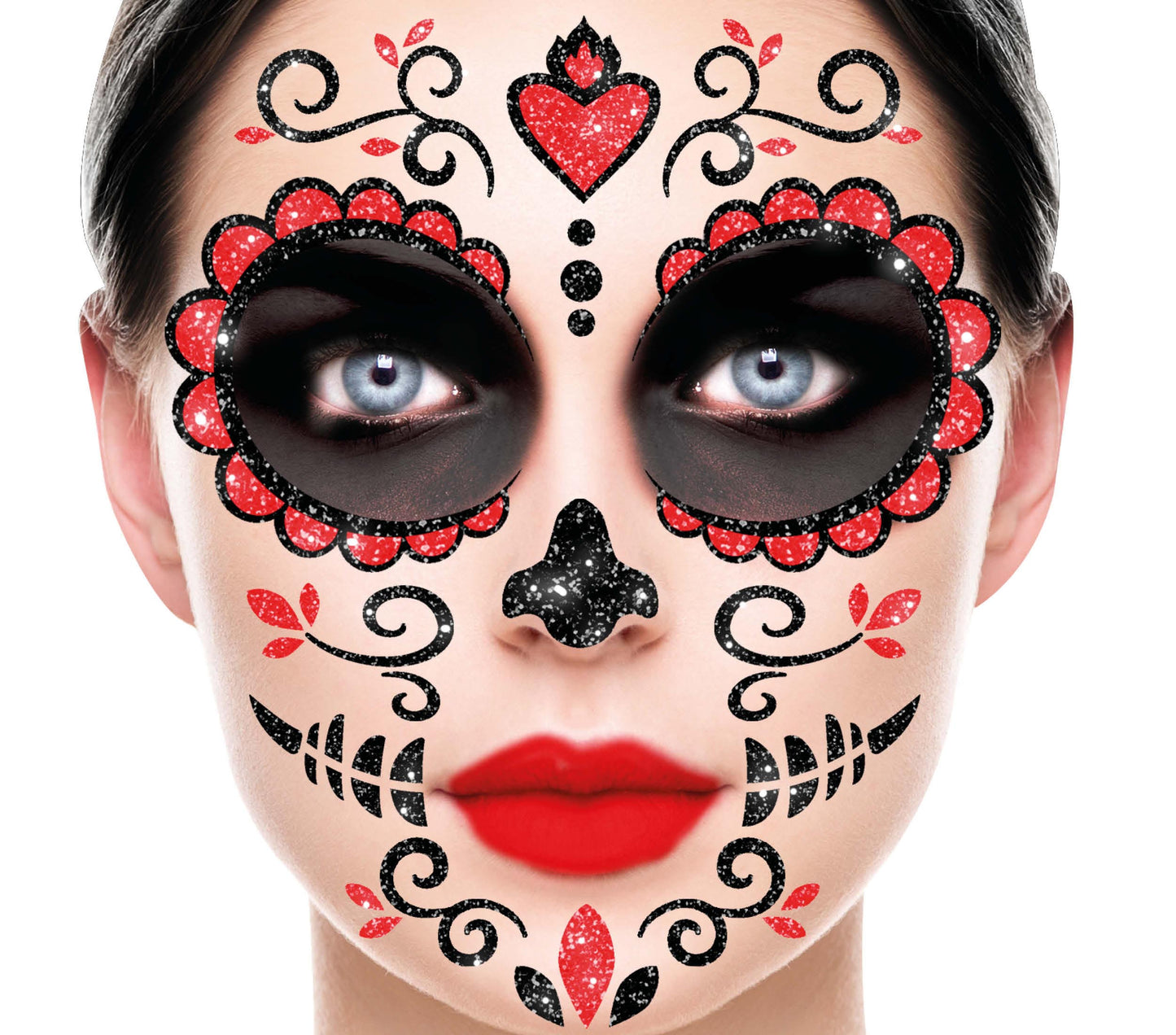 Catrina Glitter Gesicht Aufkleber – 20x20 cm, Halloween