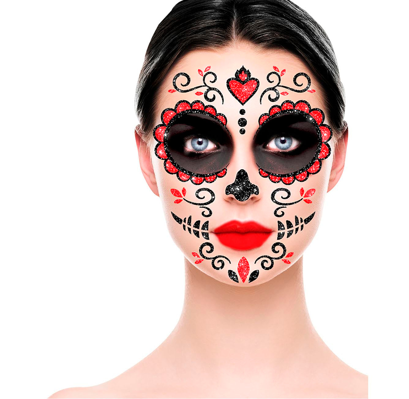 Catrina Glitter Gesicht Aufkleber – 20x20 cm, Halloween