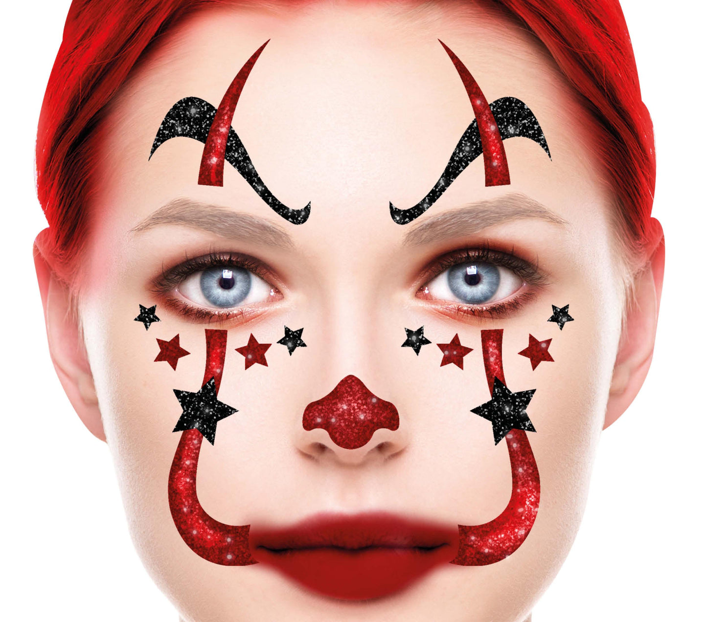 Clown Glitter Aufkleber fürs Gesicht 20x20 cm