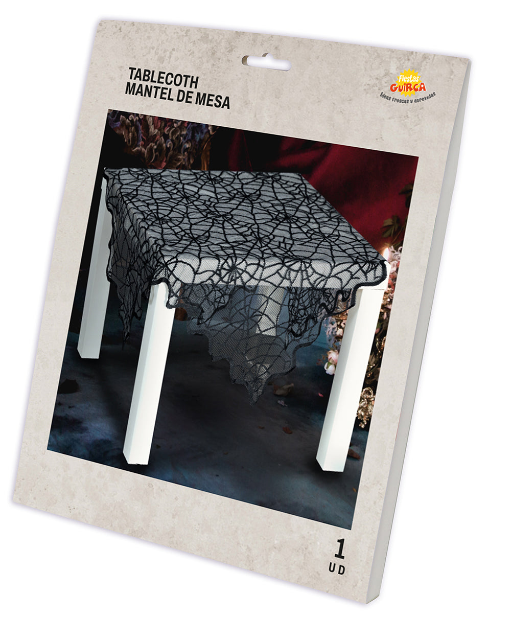 Schwarze Halloween Tischdecke Spinnennetz-Spitze – 100x75 cm