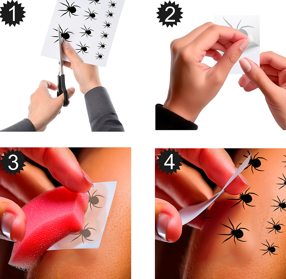 Spinnen Klebe-Tattoos – 32 Stück Horror Tattoos für Halloween