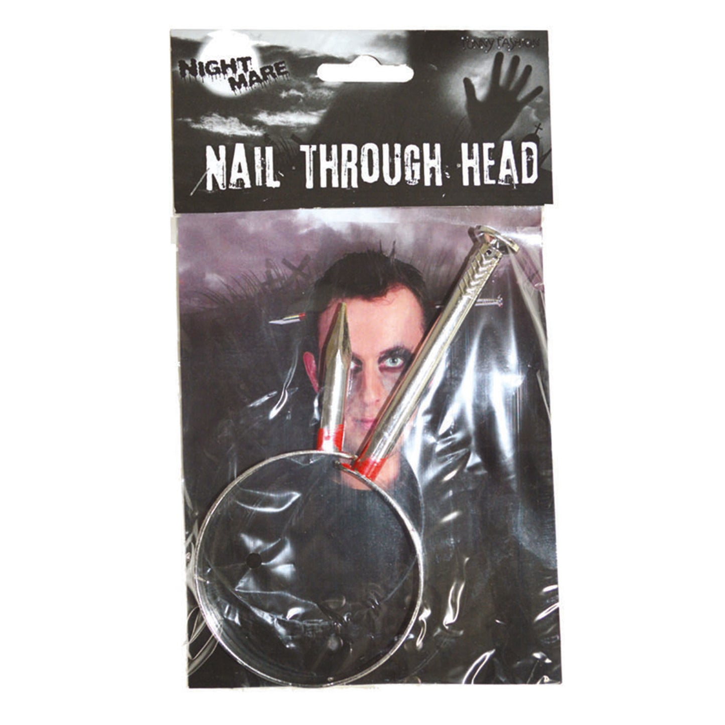 Halloween Gag „Nagel durch den Kopf“ – Blutiges Horror-Accessoire
