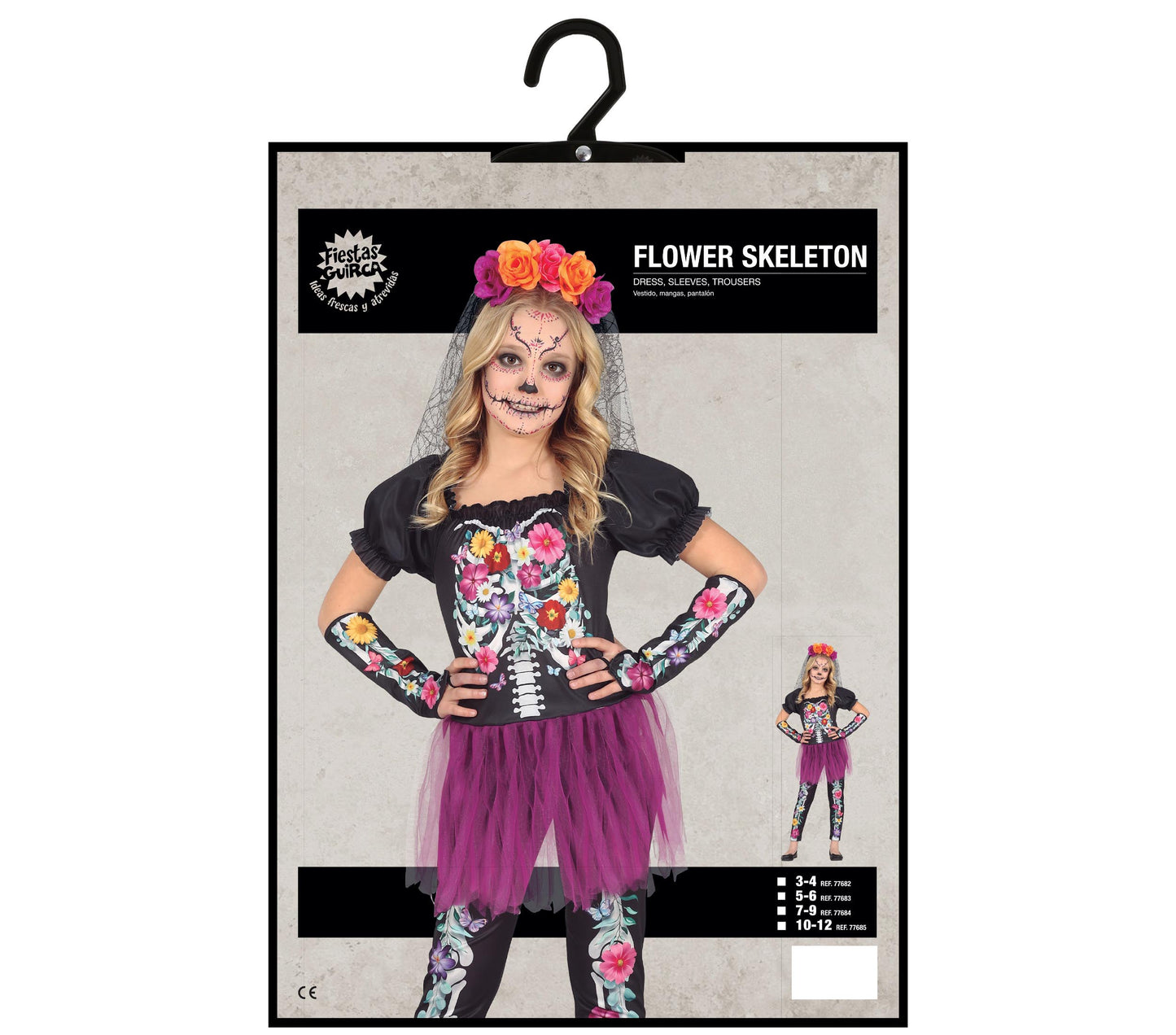 Blumen Skelett Kinderkostüm – Buntes Halloween Outfit für kleine Gruselfans