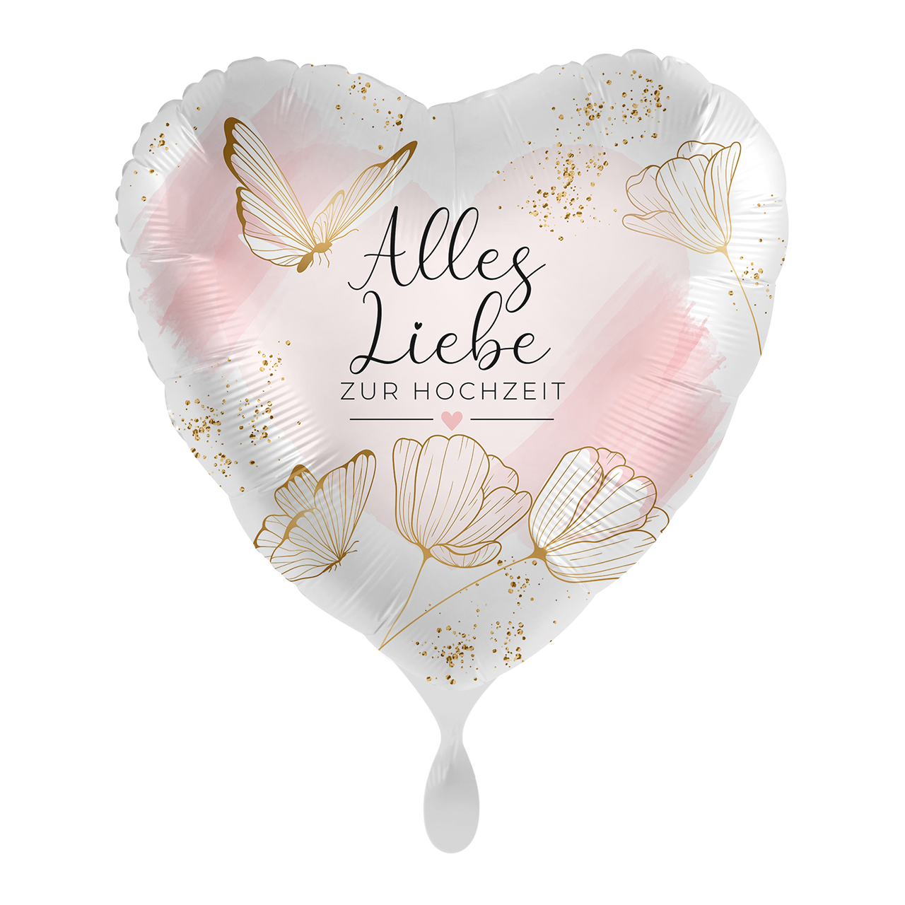 Herzballon „Alles Liebe zur Hochzeit“ mit Schmetterlingen – Ø 43 cm