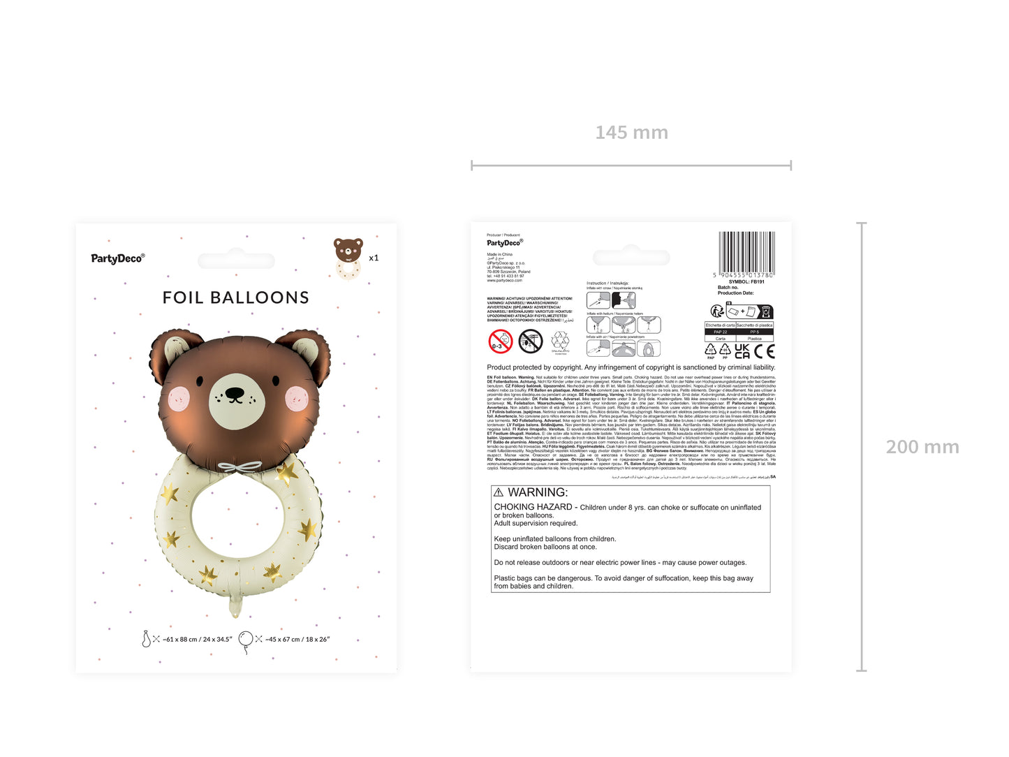Folienballon Teddybär mit Rassel – 61 x 88 cm