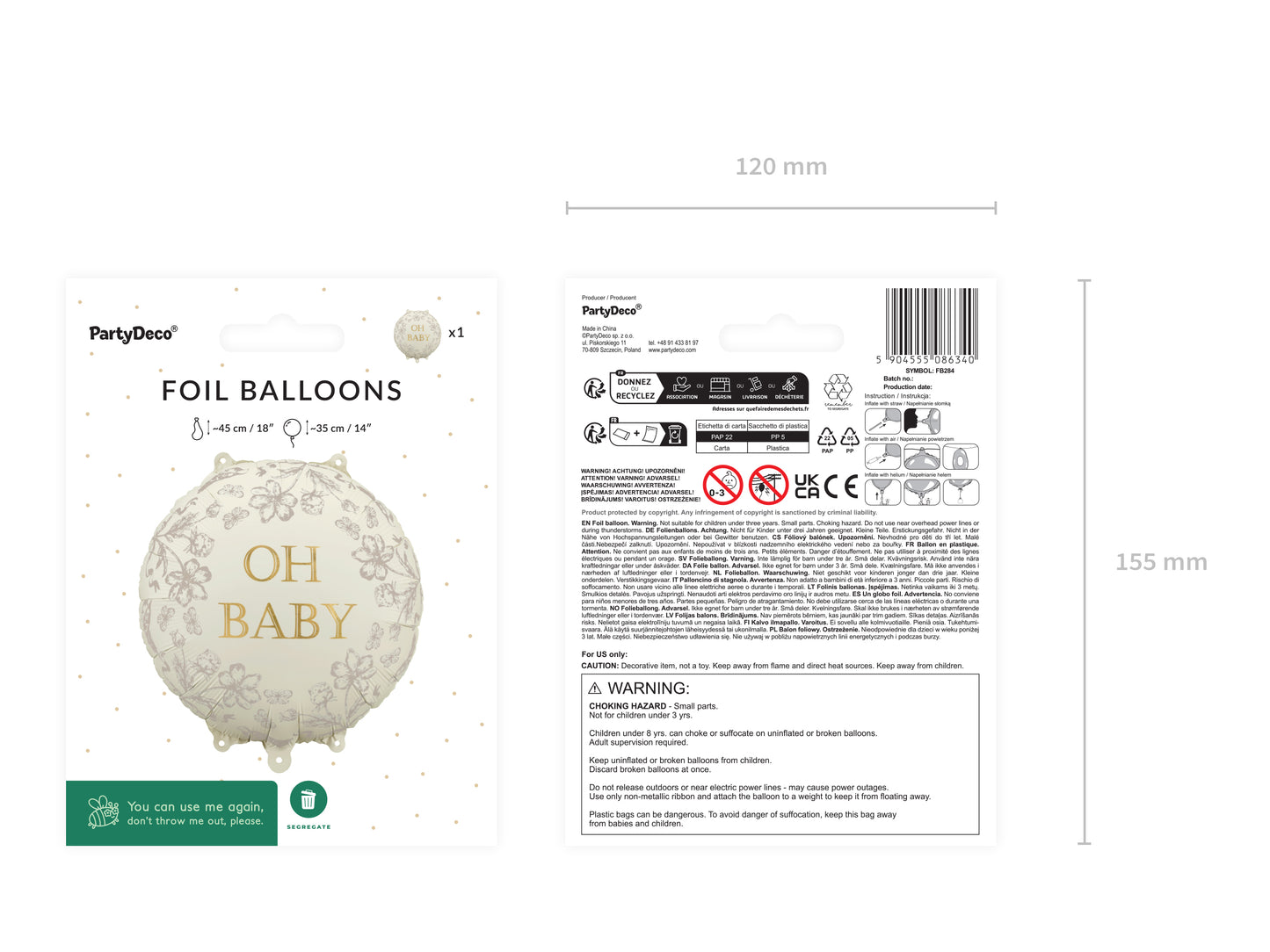 Folienballon „Oh Baby“ Pastille – 35 x 35 cm