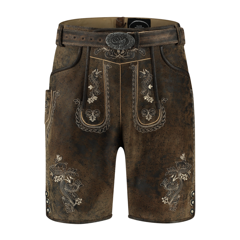 Kurze Lederhose Braun Antik mit Gürtel – Stylisch & Robust