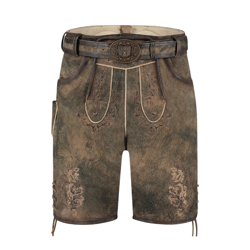 Lederhose kurz Holz-Antik – Ziegenleder mit Gürtel für Herren