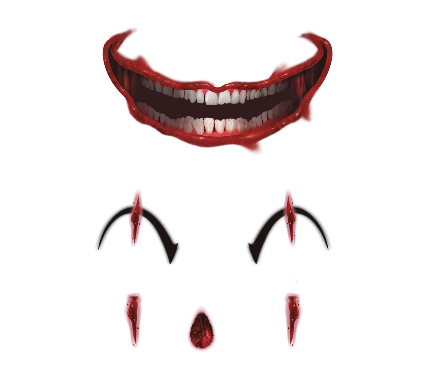 Clown Gesichts Tattoo 30x14 cm – Horror Klebe-Tattoo für Halloween