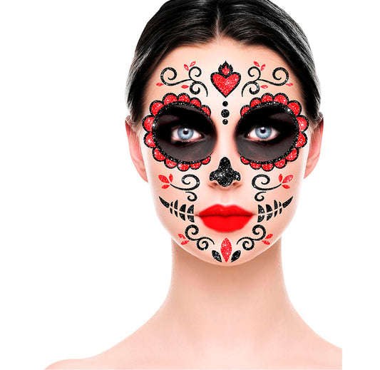Catrina Glitter Gesicht Aufkleber – 20x20 cm, Halloween