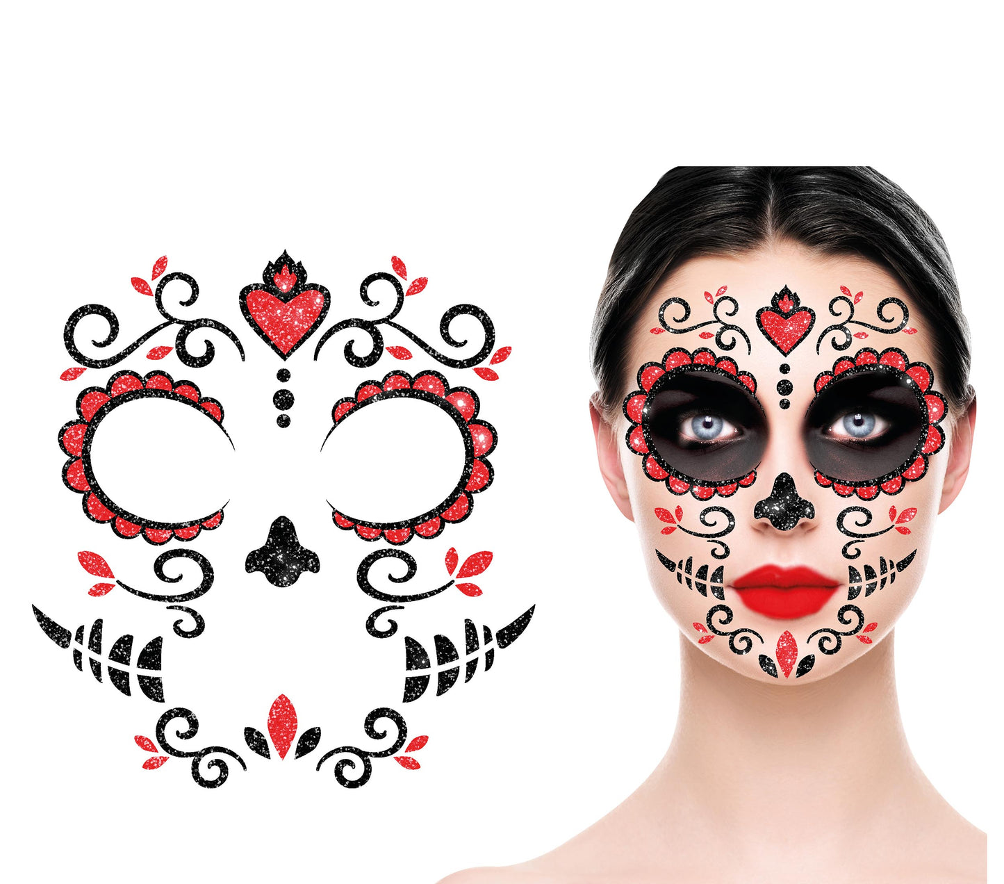 Catrina Glitter Gesicht Aufkleber – 20x20 cm, Halloween