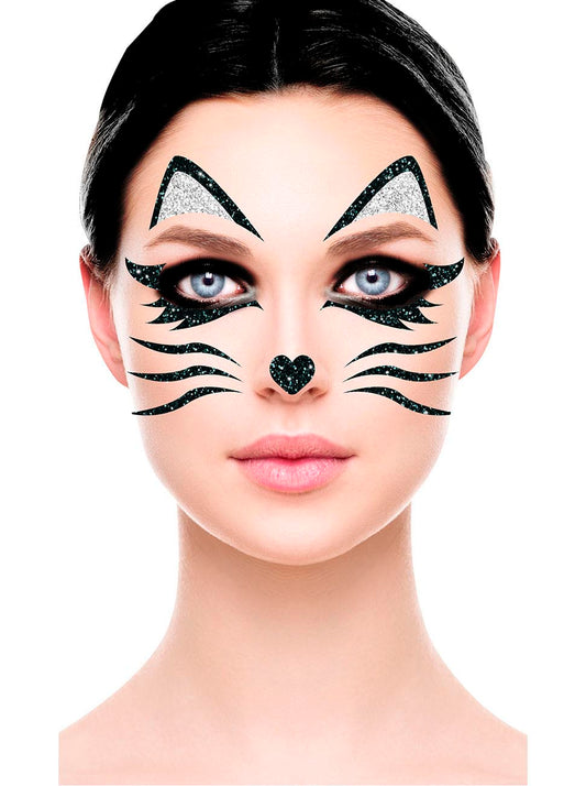 Katze Glitter Gesichtsaufkleber 20x20 cm – Halloween & Party