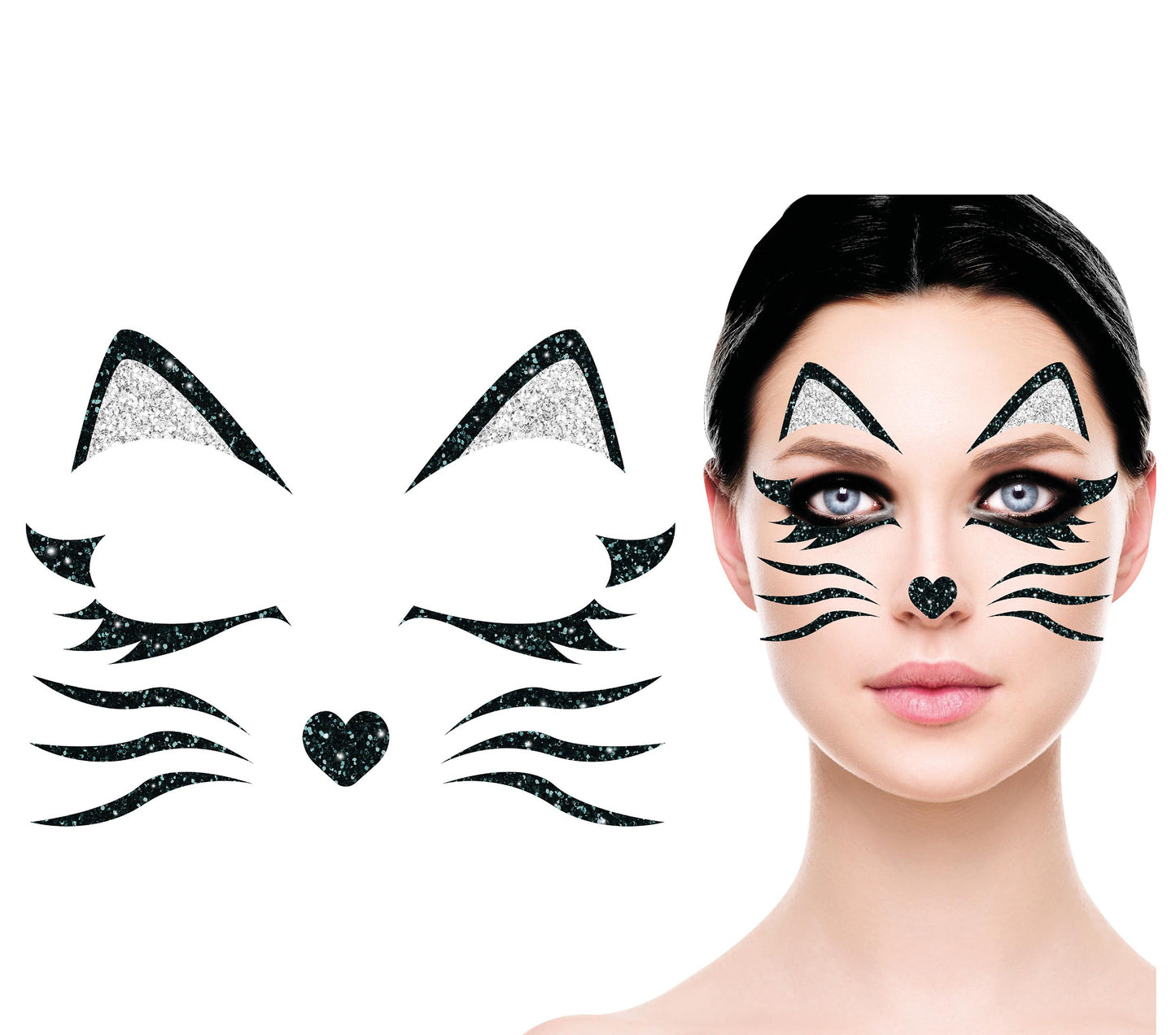 Katze Glitter Gesichtsaufkleber 20x20 cm – Halloween & Party