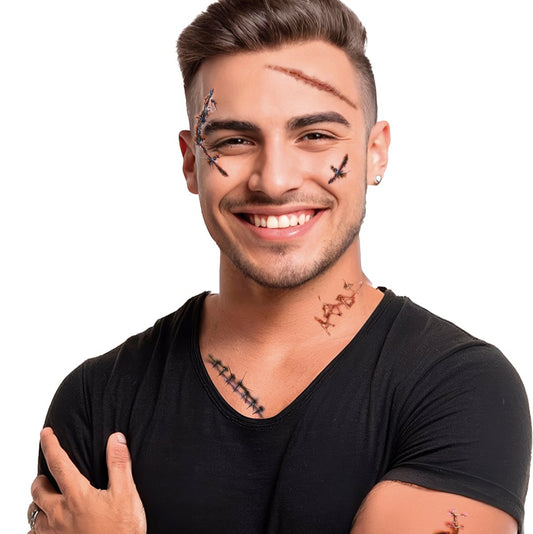 Narben Tattoo Set 30x13 cm – Realistische Horror Wunden für Halloween