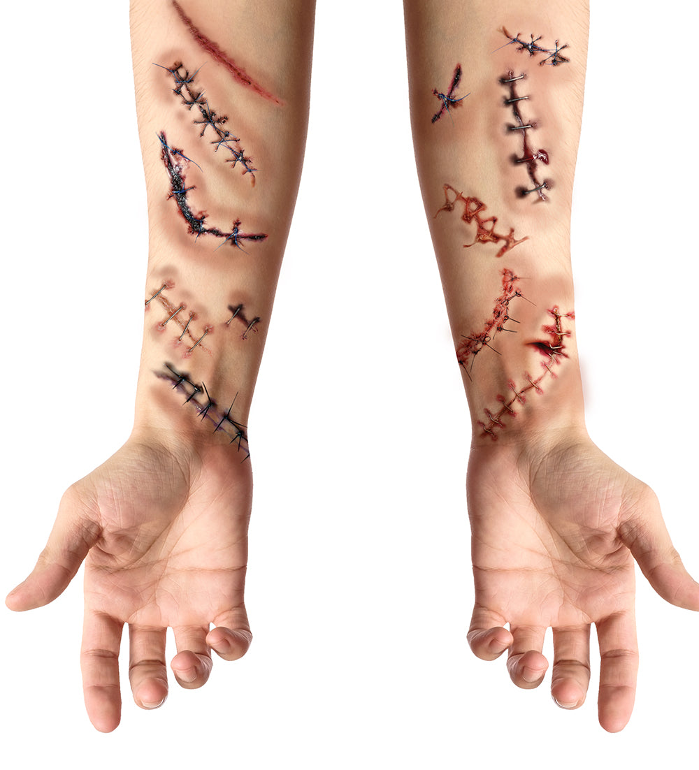 Narben Tattoo Set 30x13 cm – Realistische Horror Wunden für Halloween