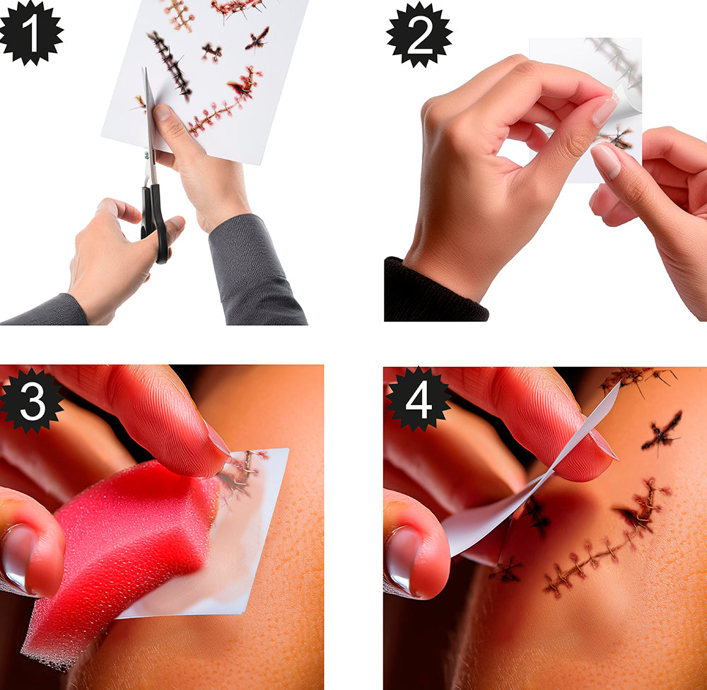 Narben Tattoo Set 30x13 cm – Realistische Horror Wunden für Halloween