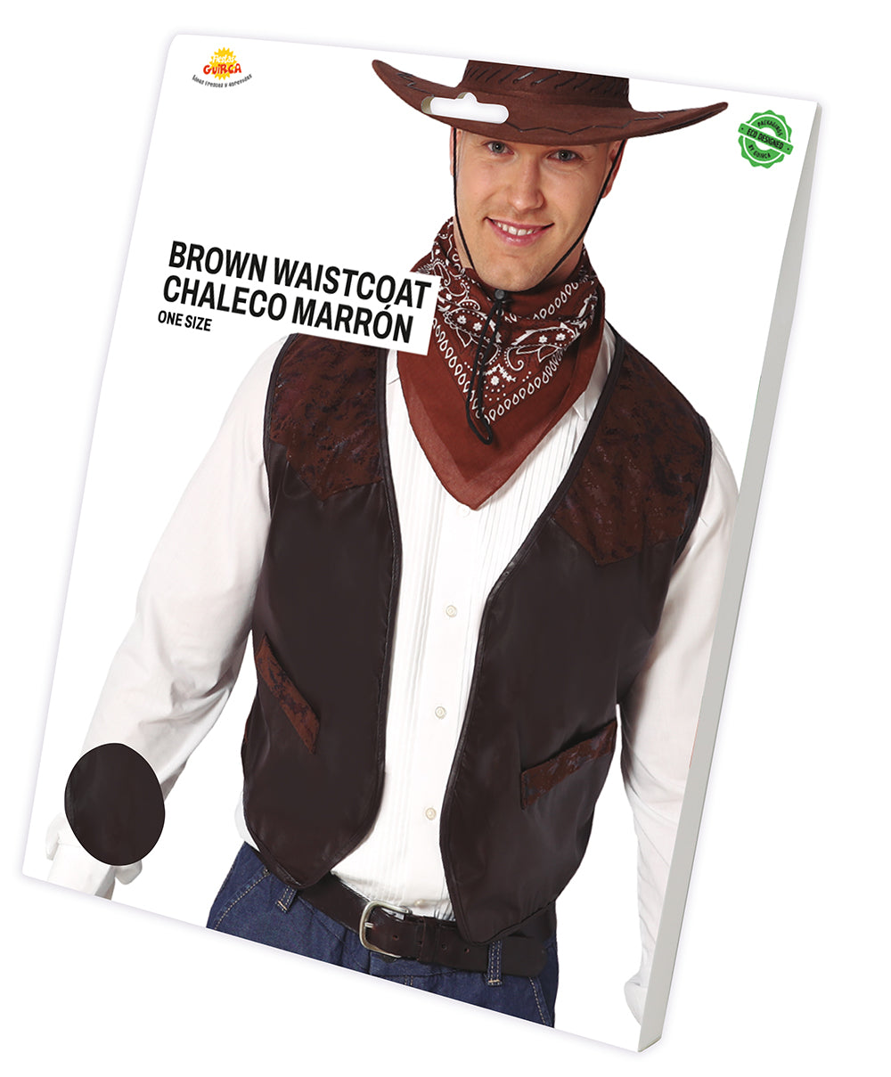 Braune Cowboy-Weste aus Kunstleder – Western Kostüm Accessoire