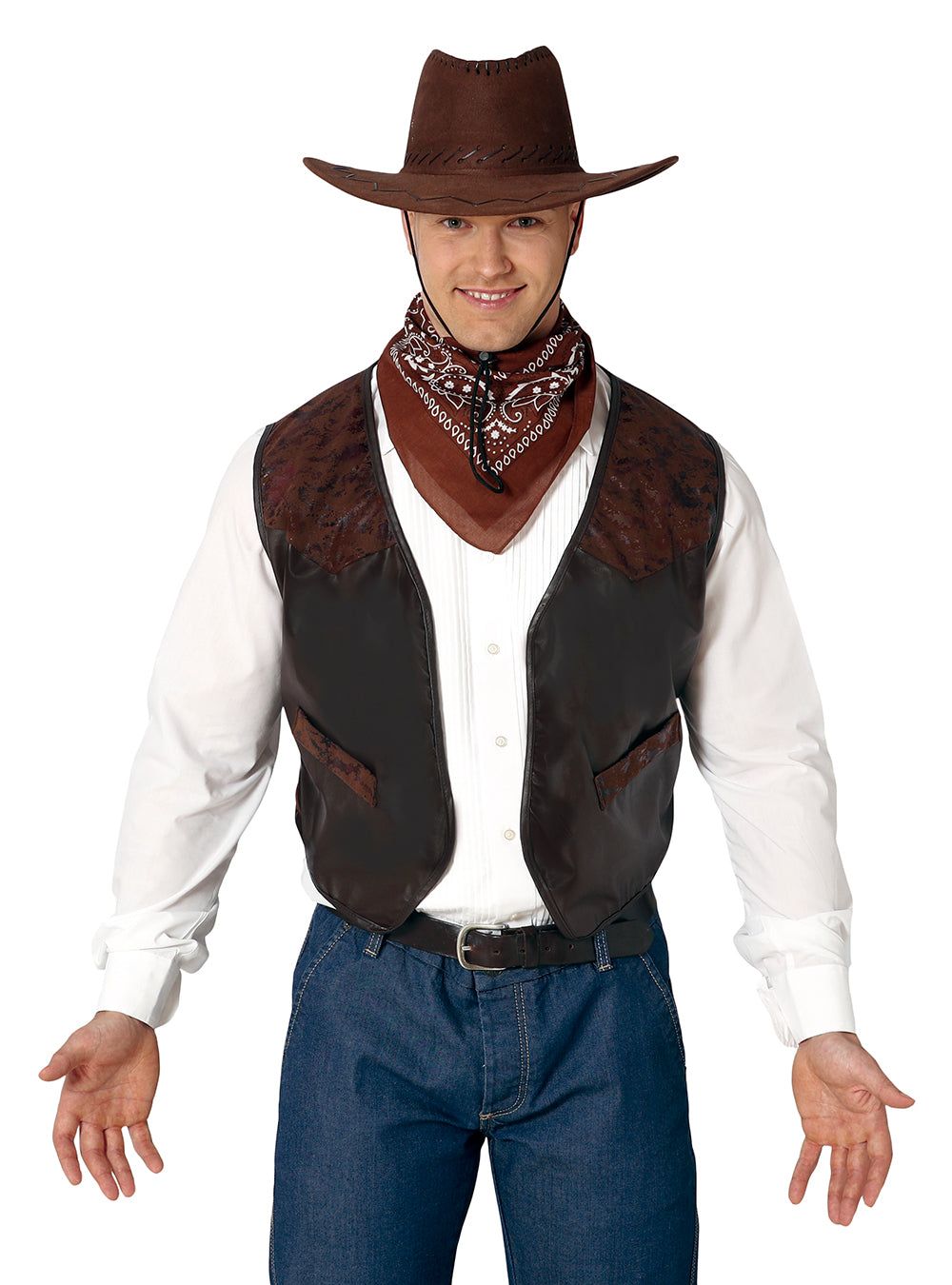 Braune Cowboy-Weste aus Kunstleder – Western Kostüm Accessoire