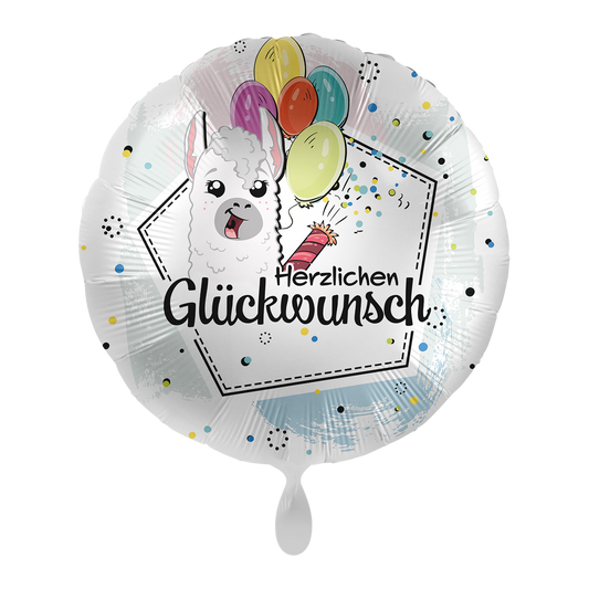 Folienballon – Lama Herzlichen Glückwunsch Ø 45 cm