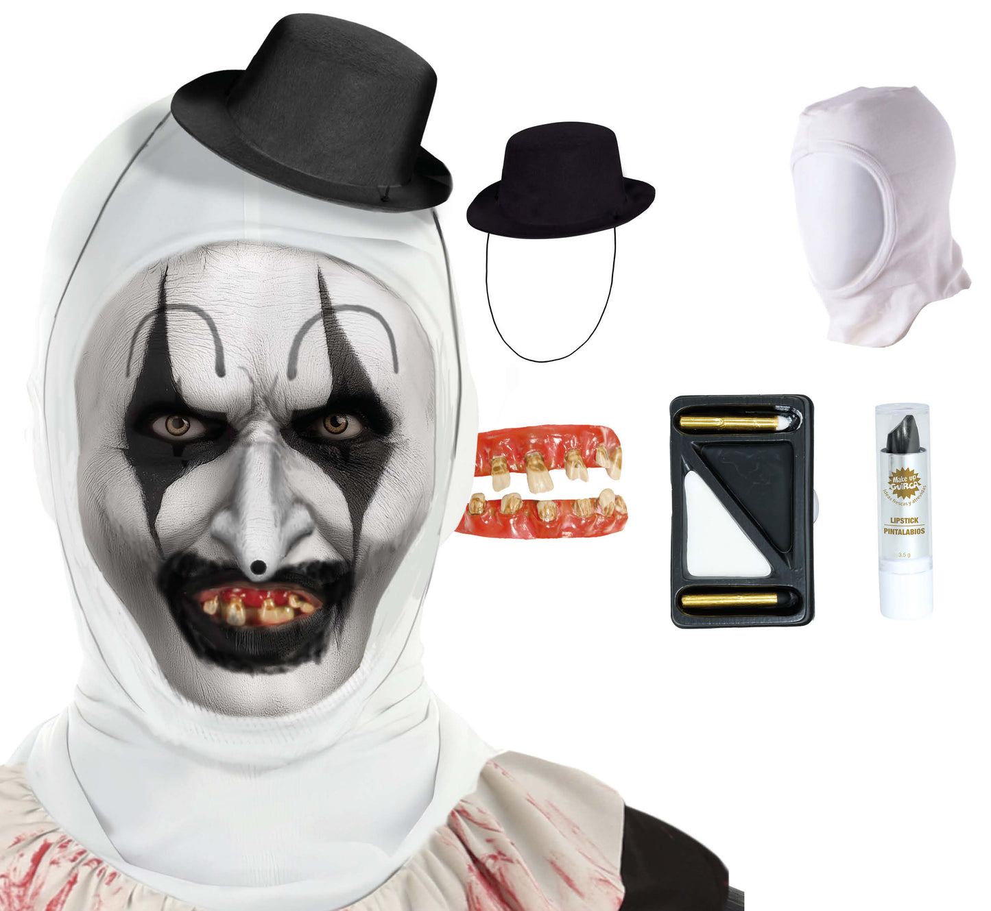 Terror Clown Set – mit Kapuze, Schminke & Zähnen