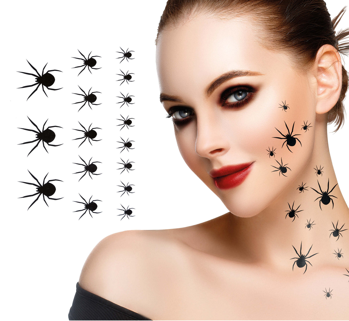 Spinnen Klebe-Tattoos – 32 Stück Horror Tattoos für Halloween