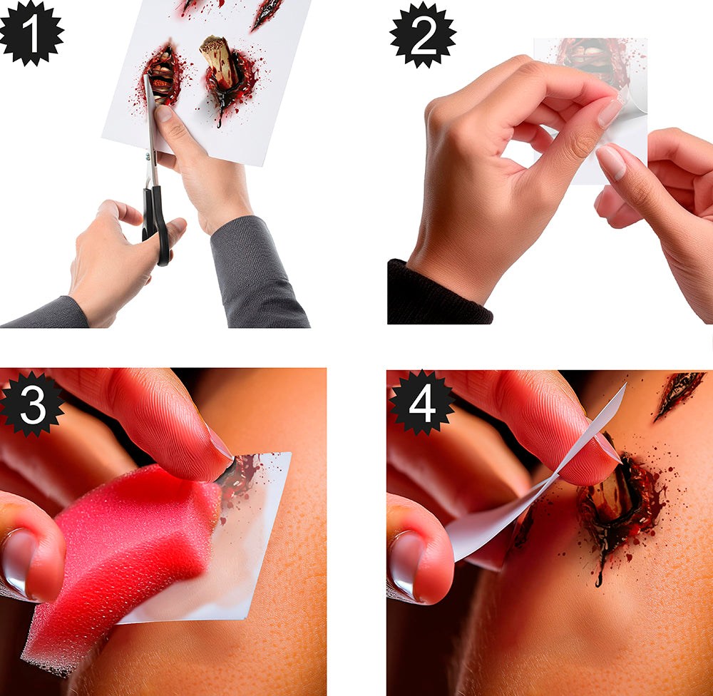 Klebe-Tattoo „Offene Wunden“ – Realistische Horror-Effekte für Halloween