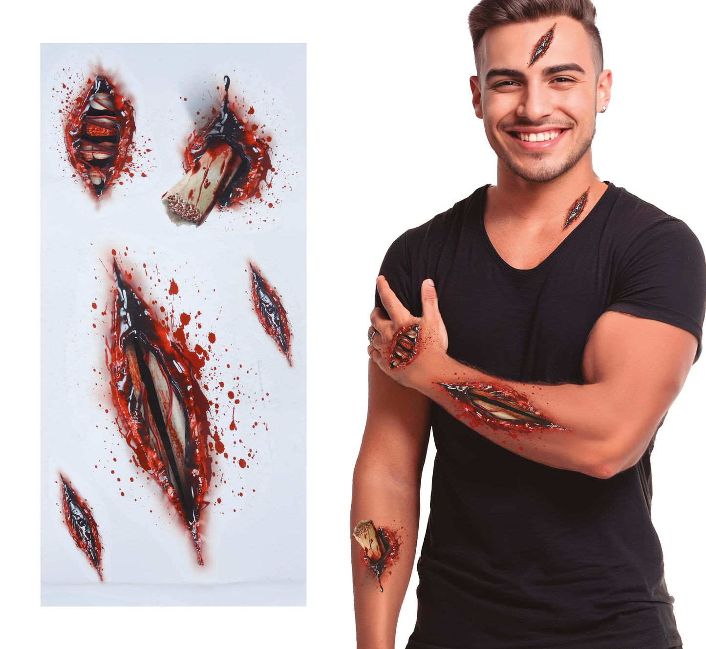 Klebe-Tattoo „Offene Wunden“ – Realistische Horror-Effekte für Halloween