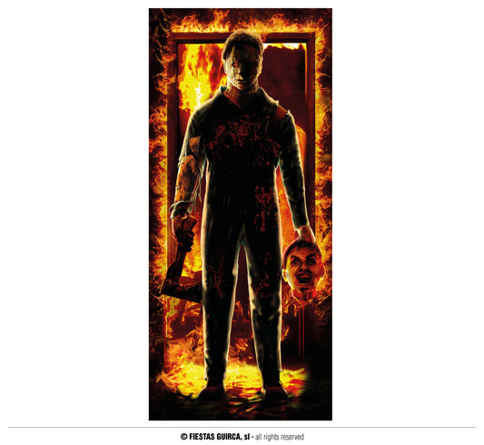 Halloween Türdeko „Killer in Flammen“ – 80x180 cm