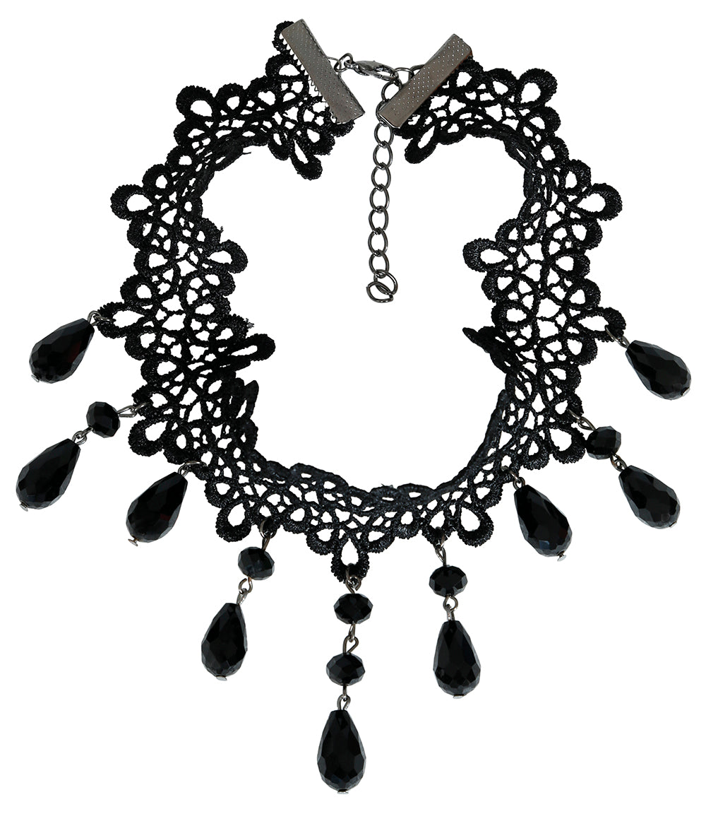 Schwarzes Halsband mit Steinen – Halloween & Gothic Schmuck