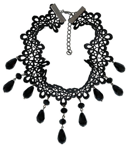 Schwarzes Halsband mit Steinen – Halloween & Gothic Schmuck