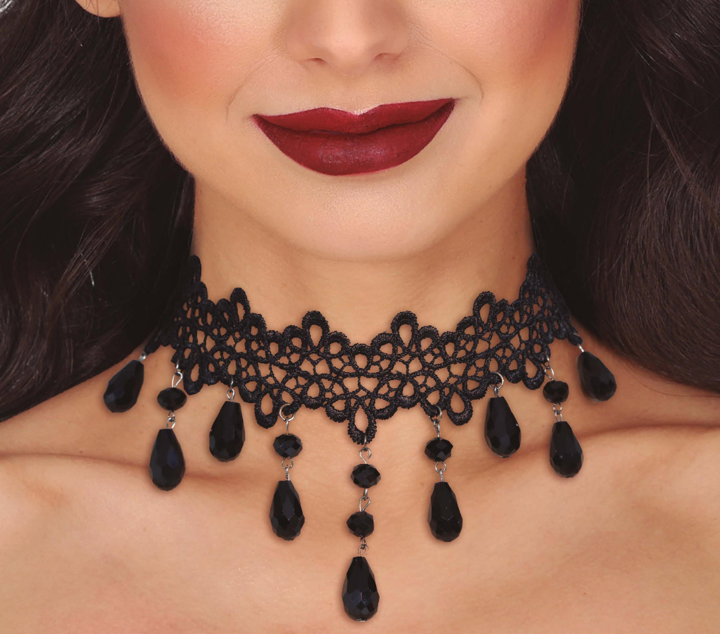 Schwarzes Halsband mit Steinen – Halloween & Gothic Schmuck