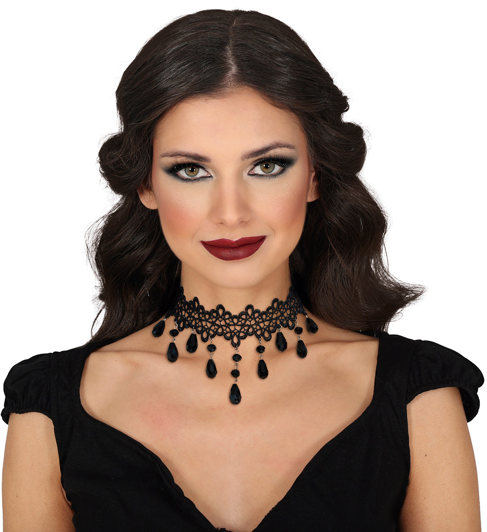 Schwarzes Halsband mit Steinen – Halloween & Gothic Schmuck