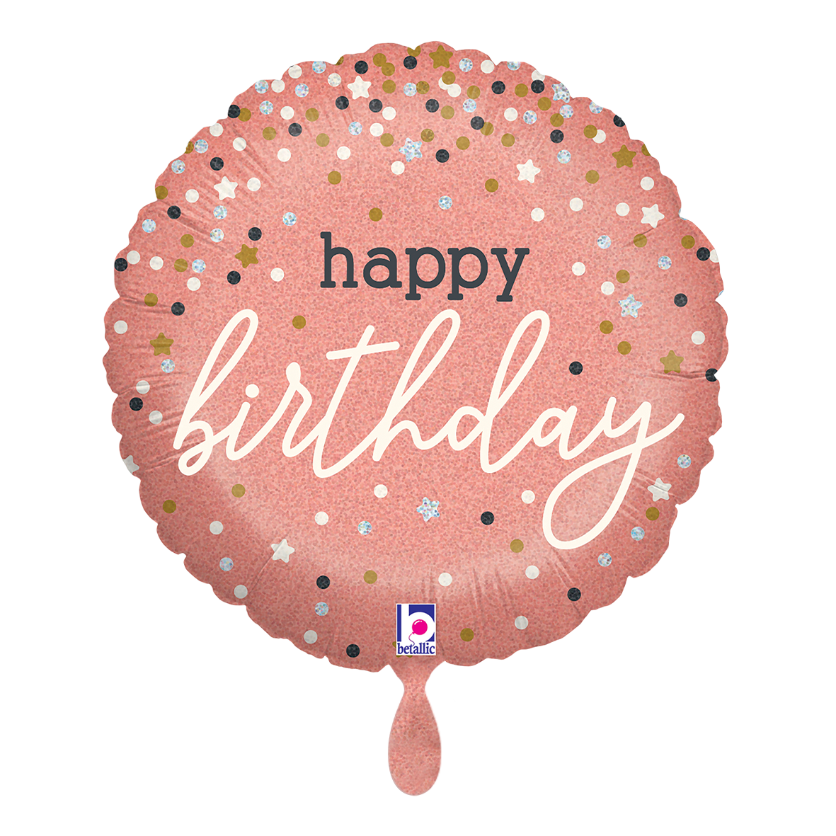Ballon – Rose Gold Confetti „Happy Birthday“ Folienballon Ø 45 cm