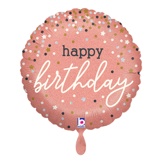 Ballon – Rose Gold Confetti „Happy Birthday“ Folienballon Ø 45 cm