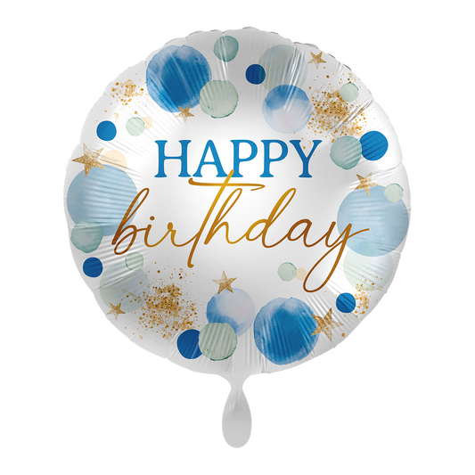 Folienballon Ø 43 cm – Lucky Blue Happy Birthday