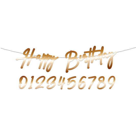 Happy Birthday Girlande „Elegant Gold“ – 1 m (14 cm Höhe)
