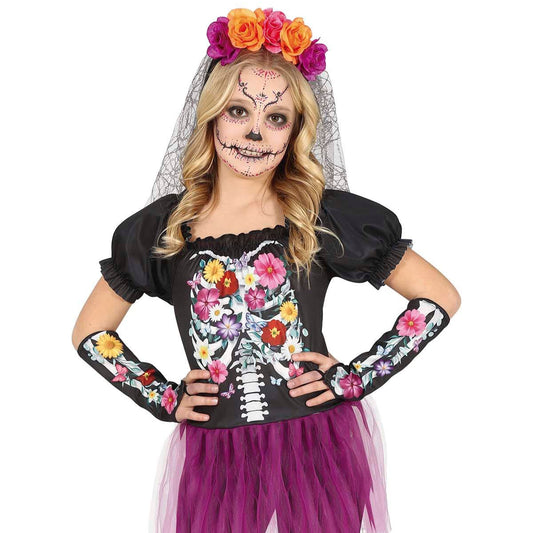 Blumen Skelett Kinderkostüm – Buntes Halloween Outfit für kleine Gruselfans