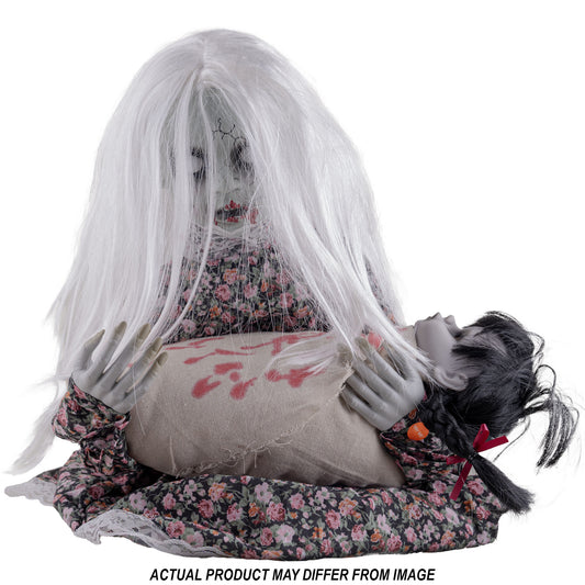 Animiertes Halloween-Deko Mädchen mit weinendem Baby – 50 cm