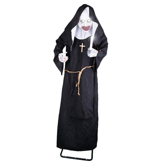 Geisterhafte Nonne 185 cm – Animatronic Halloween Deko mit Licht, Sound & Bewegung