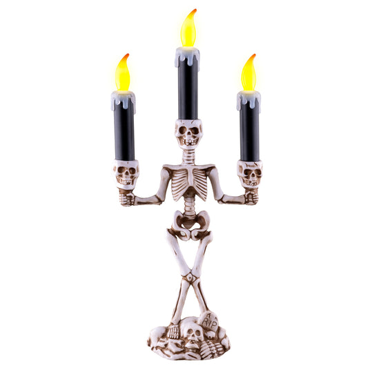 Skelett-Kerzenleuchter 36 cm mit 3 LED-Kerzen