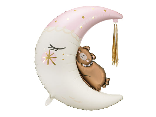 Folienballon Teddybär auf dem Mond – 80 x 98 cm, Blau oder Rosa
