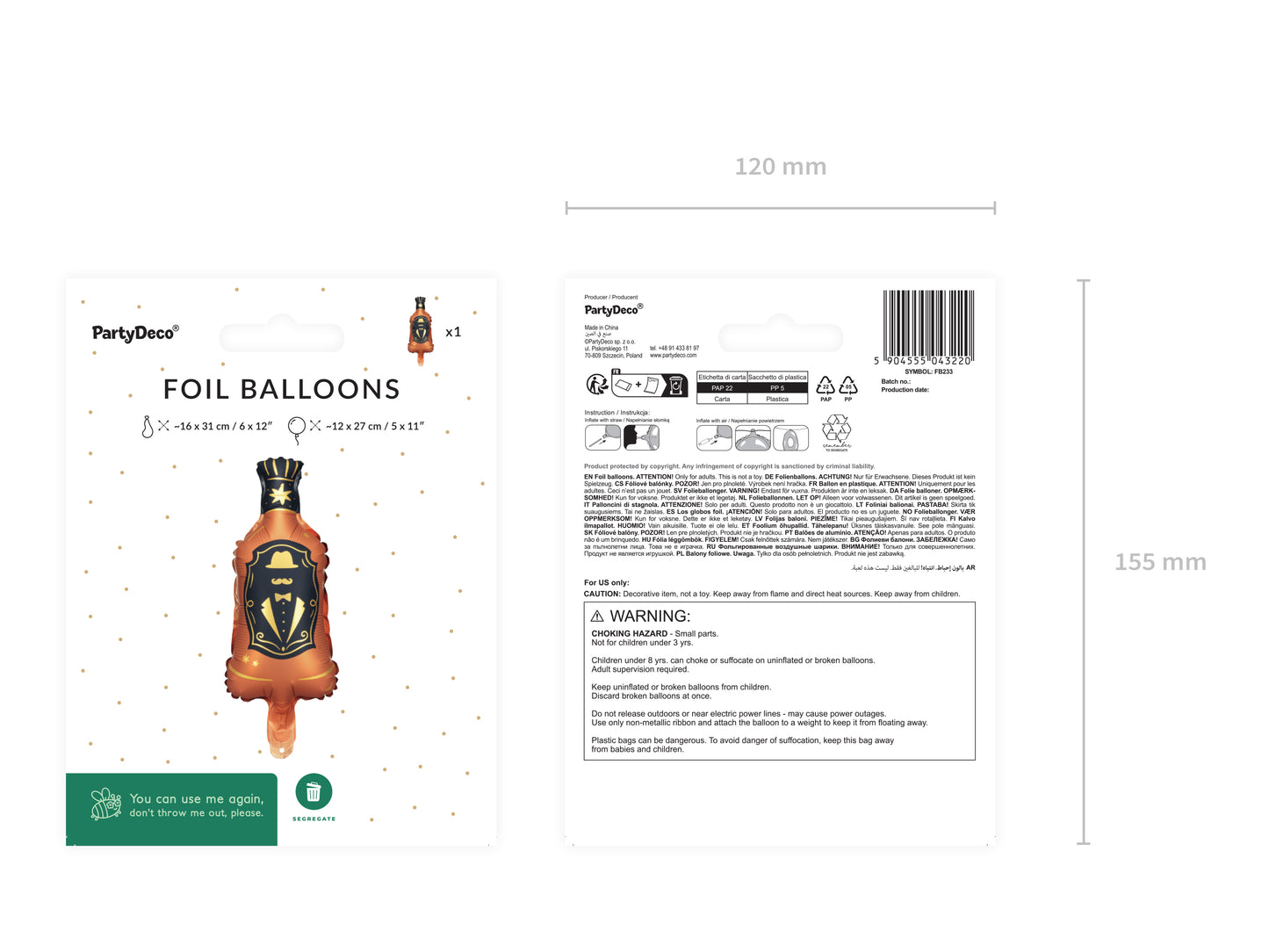 Folienballon Whisky für Girlanden – 27 x 12 cm, nur mit Luft befüllbar