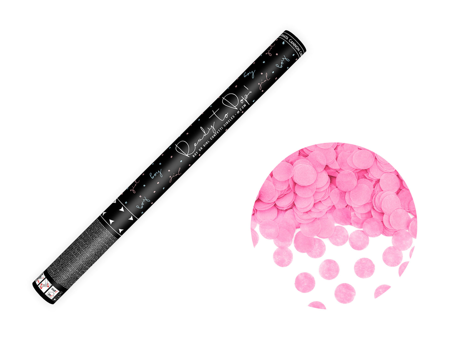 Konfettikanone „Ready to Pop“ – Gender Party, 60 cm, rosa oder blau, Papierkonfetti