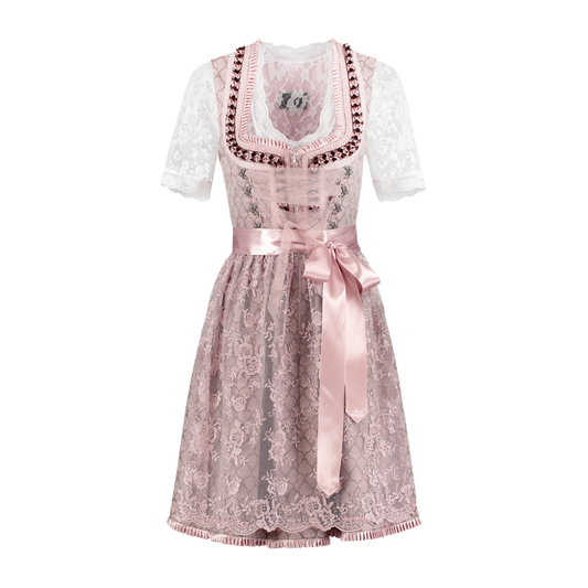 Altrosa/Taupe Dirndl 2-teilig mit zarter Spitzenschürze