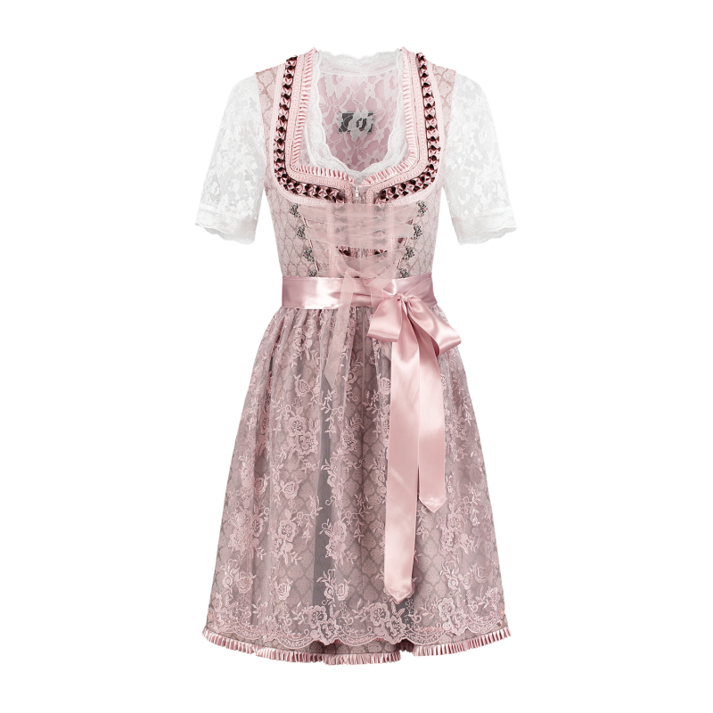 Altrosa/Taupe Dirndl 2-teilig mit zarter Spitzenschürze