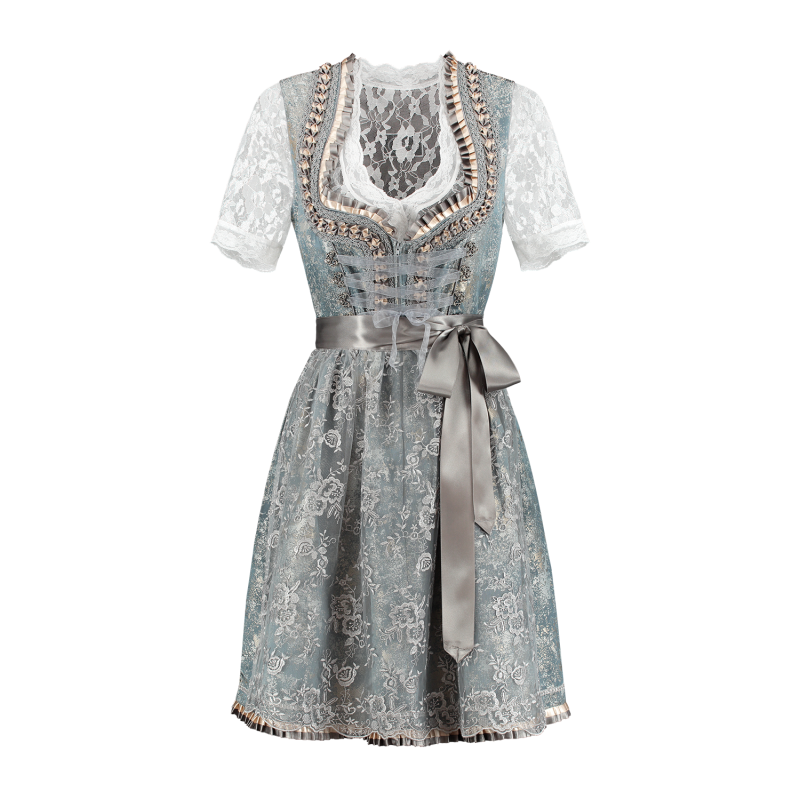 Dirndl 2-tlg., antikblau/silbergrau, Spitzenschürze