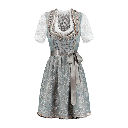 Dirndl 2-tlg., antikblau/silbergrau, Spitzenschürze