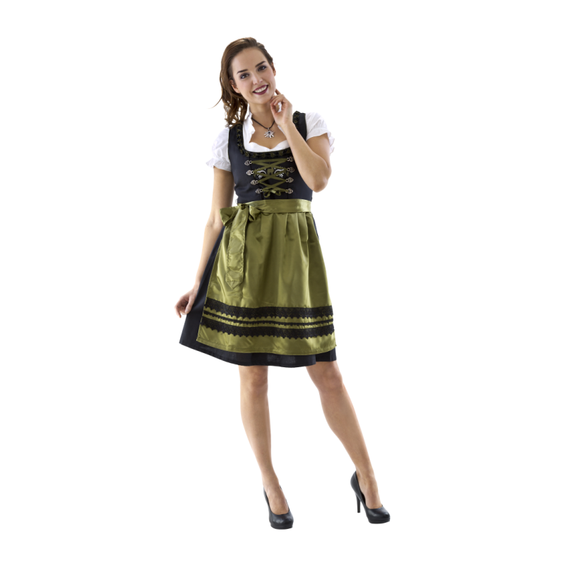 Dirndl 3-tlg. Schwarz-Olivgrün – Hirsche